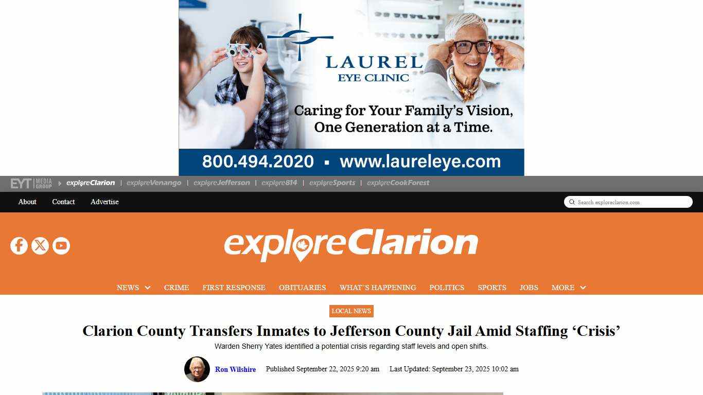 Clarion County Transfers Inmates to Jefferson County Jail Amid Staffing 'Crisis' - exploreClarion
