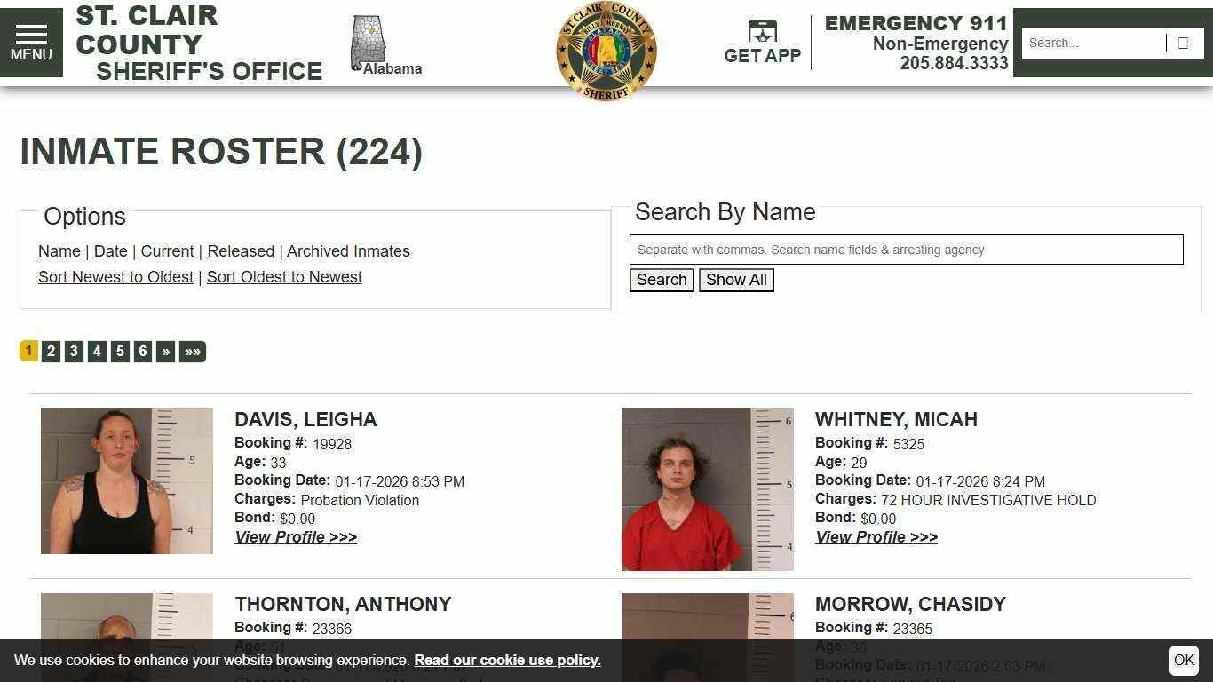 Inmate Roster | St. Clair County Sheriff's Office | Sort Booking Time - Descending | Page 1